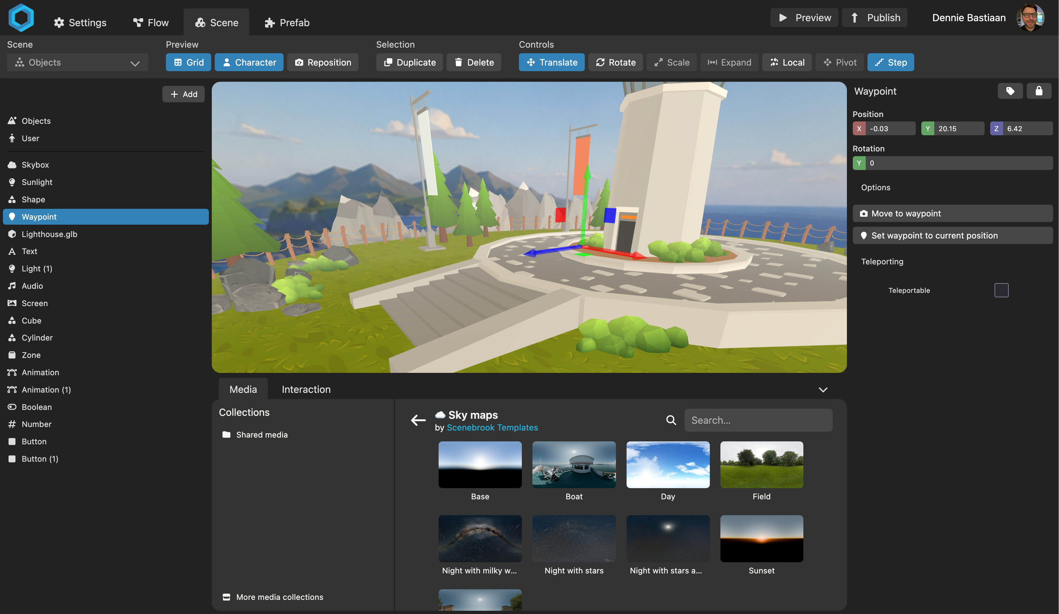 Scenebrook editor showing an immersive mixed reality scene